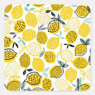 Sticker Carré Citron Design été Illustration Vintage