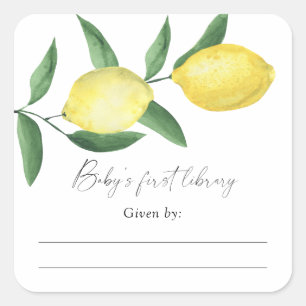 Sticker Carré Citron - Ex-libris pour Baby Shower, livres pour b