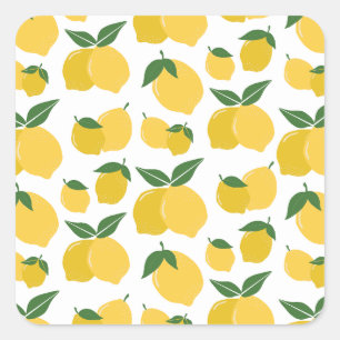 Sticker Carré Citron Motif Fruit Rétro Jaune Sur Blanc