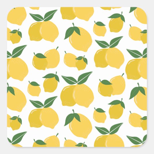 Sticker Carré Citron Motif Fruit Rétro Jaune Sur Blanc (Devant)