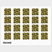 Sticker Carré Citron Motif Fruit Rétro Jaune sur Noir (Feuille)