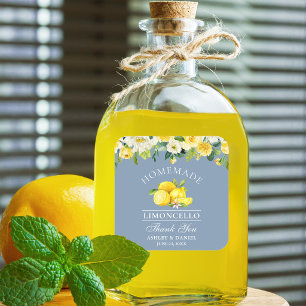Sticker Carré Citrons floraux Dusty Blue Limoncello Mariage