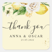 Sticker Carré Citrons jaunes pastel à l'aquarelle moderne & feui (Devant)
