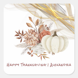 Sticker Carré Citrouille d'aquarelle bon thanksgiving Golden Rib