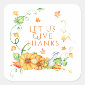 Sticker Carré Citrouille d'aquarelle d'automne Floral Thanksgivi (Devant)