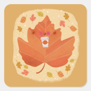 Sticker Carré Citrouille de feuille d'automne épice latte Hallow
