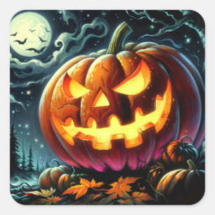 Sticker Carré Citrouille d'Halloween effrayante Jack-o-Lantern