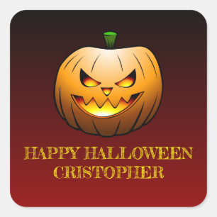Sticker Carré Citrouille d'Halloween Jack-o-Lantern