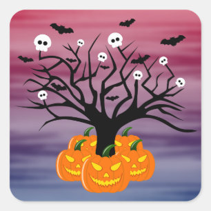 Sticker Carré Citrouille d'Halloween Jack o’ Lanterne Dead Tree