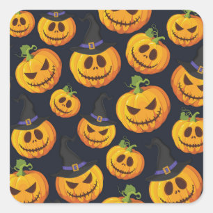 Sticker Carré Citrouille d'Halloween : Motif de sorcière Vintage