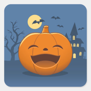 Sticker Carré Citrouille d'Halloween riante