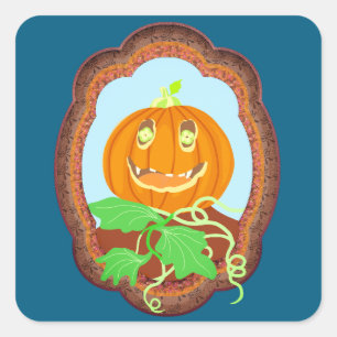 Sticker Carré Citrouille d'Halloween souriante fantaisiste et ef