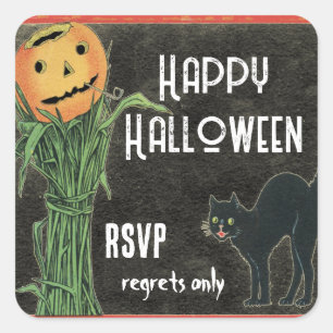 Sticker Carré CITROUILLE D'HALLOWEEN Tête de tige de maïs et cha