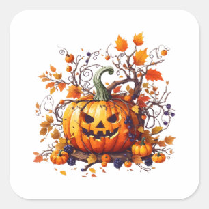 Sticker Carré citrouille drôle d'automne Halloween