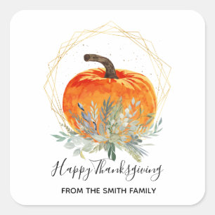 Sticker Carré Citrouille Élégante d'Automne pour Thanksgiving