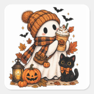 Sticker Carré Citrouille Épice Fantôme Cosy Halloween
