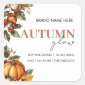 Sticker Carré Citrouille et Feuilles lumineux d'automne | Chute  (Devant)