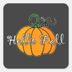 Sticker Carré Citrouille Hellow Citrouille Hello Fall