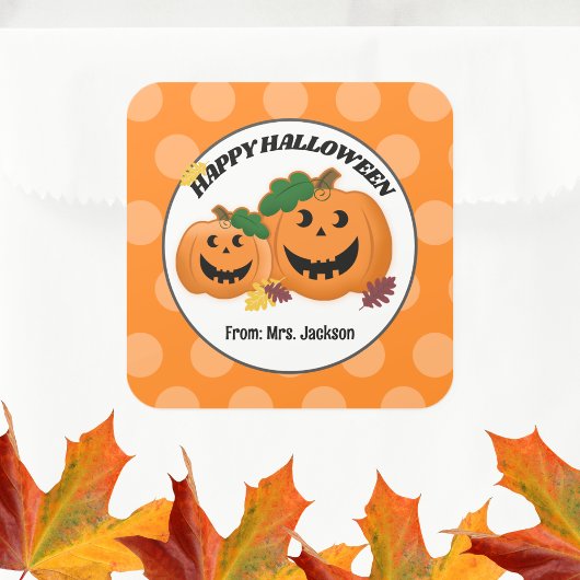 Sticker Carré Citrouille Jack O' Lantern Automne Halloween Favor