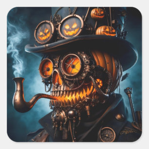 Sticker Carré Citrouille Jack-O-Lantern Steampunk Gothique Hallo