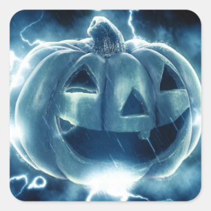 Sticker Carré citrouille-lanterne sous la pluie