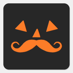 Sticker Carré Citrouille Moustache Halloween