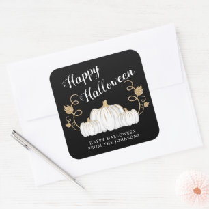 Sticker Carré Citrouille noire mignonne Joyeux Halloween