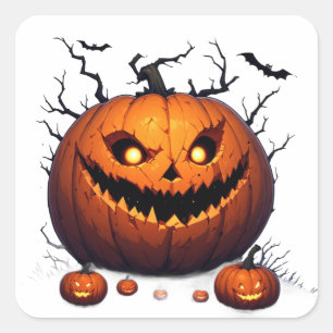 Sticker Carré Citrouille sinistre Jack O Lantern Halloween soir