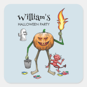 Sticker Carré Citrouille Trick or Treat