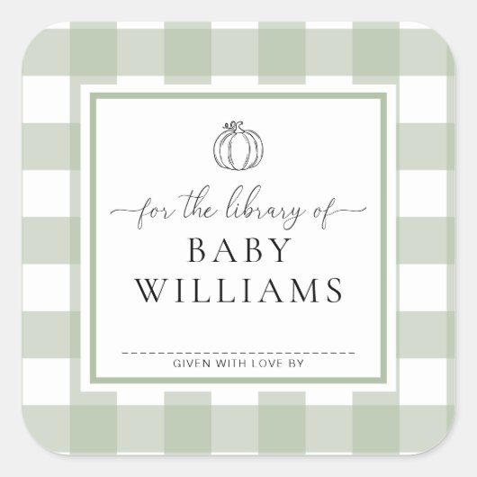 Sticker Carré Citrouille Vichy Vert Sauge Bibliothèque D'ex-Libr (Devant)