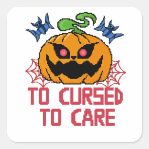 Sticker Carré Citrouilles, crânes et chauves-souris d'Halloween