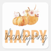 Sticker Carré Citrouilles d'aquarelle et Bon thanksgiving orange (Devant)