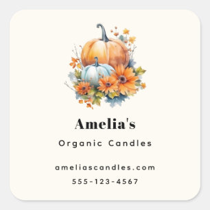 Sticker Carré Citrouilles d'automne avec Fleurs et Foliage