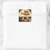 Sticker Carré Citrouilles d'Halloween assis sur une clôture (Sac)