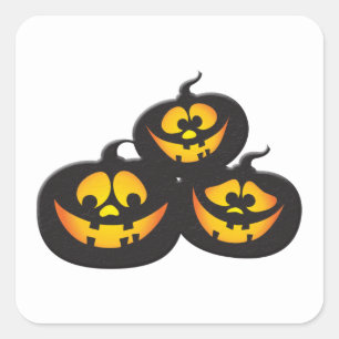 Sticker Carré Citrouilles d'Halloween avec des expressions drôle