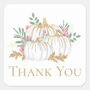 Sticker Carré Citrouilles d'or rose Floral Thanksgiving Merci