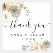 Sticker Carré Citrouilles et fleurs d'aquarelle modernes (Devant)