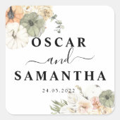 Sticker Carré Citrouilles et fleurs d'aquarelle modernes (Devant)