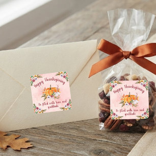 Sticker Carré Citrouilles Et Fleurs De Thanksgiving Avec Texte 1