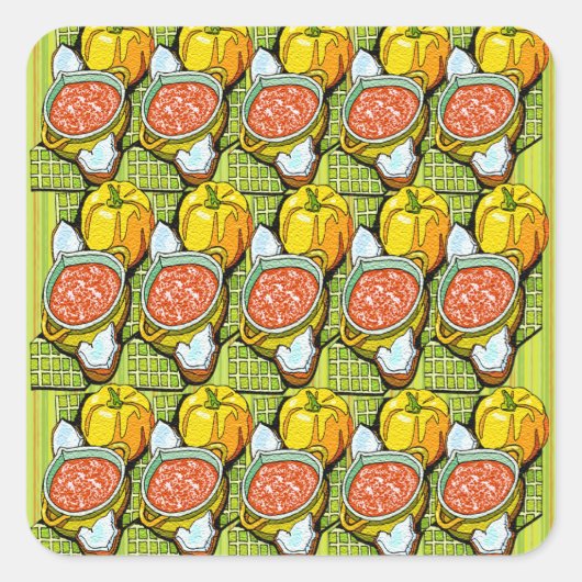 Sticker Carré Citrouilles, soupe et Arrière - plan rayé (Devant)