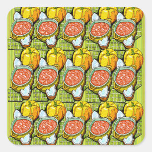 Sticker Carré Citrouilles, soupe et Arrière - plan rayé