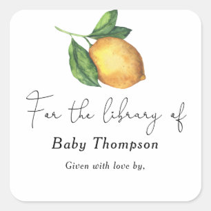 Sticker Carré Citrus citron - plaque de baby shower