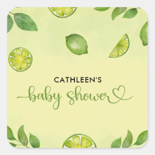 Sticker Carré Citrus de citron vert frais Baby shower neutre