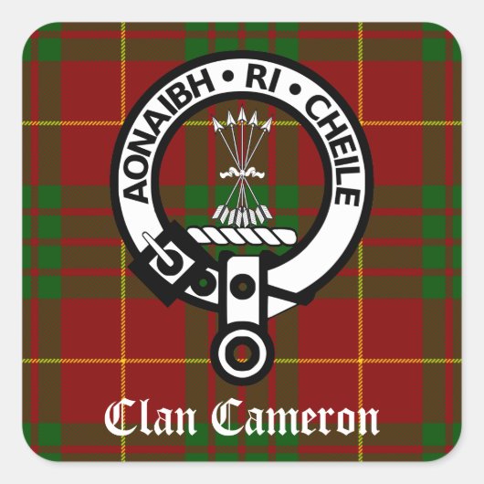Sticker Carré Clan Cameron Crest & Tartan (Devant)