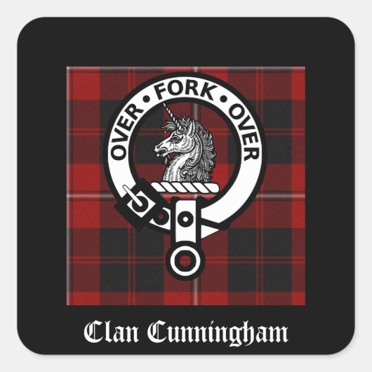 Sticker Carré Clan Cunningham Badge & Tartan (Devant)