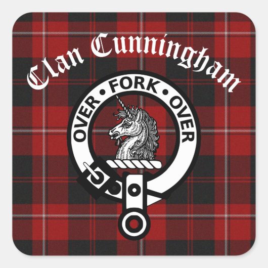 Sticker Carré Clan Cunningham Badge & Tartan (Devant)