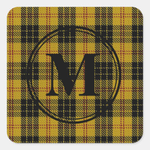 Sticker Carré Clan écossais MacLeod Tartan Noir Monogramme