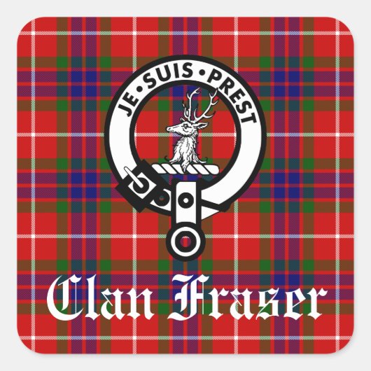 Sticker Carré Clan Fraser Crest Badge et Tartan (Devant)