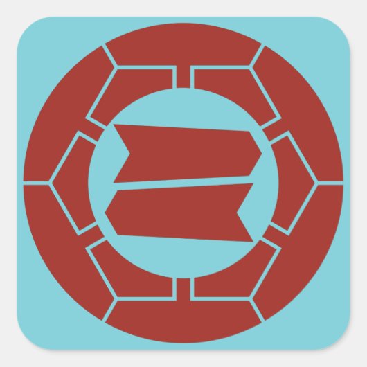 Sticker Carré Clan Hattori kamon en rouge sur bleu (Devant)