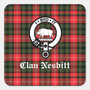 Sticker Carré Clan Nesbitt Crest Badge & Tartan Personnalisé